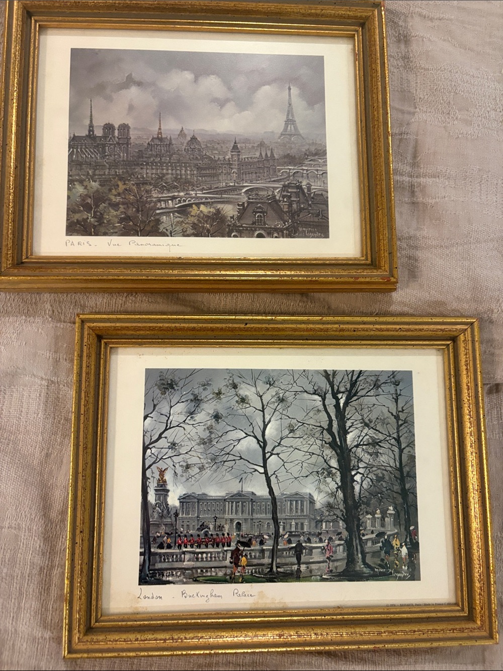 Pair of Vintage Paris & London Framed Prints - Gold Frames